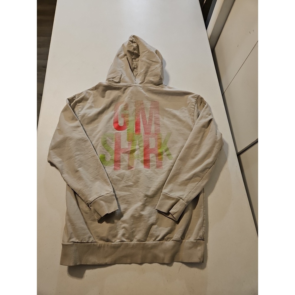 Gymshark Sweatshirt Hoodie Women's Small Stacked Logo On Back‎ Tan (A1084)